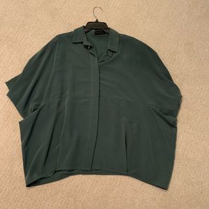HATCH maternity short sleeve forest green silk blouse in one size fits all